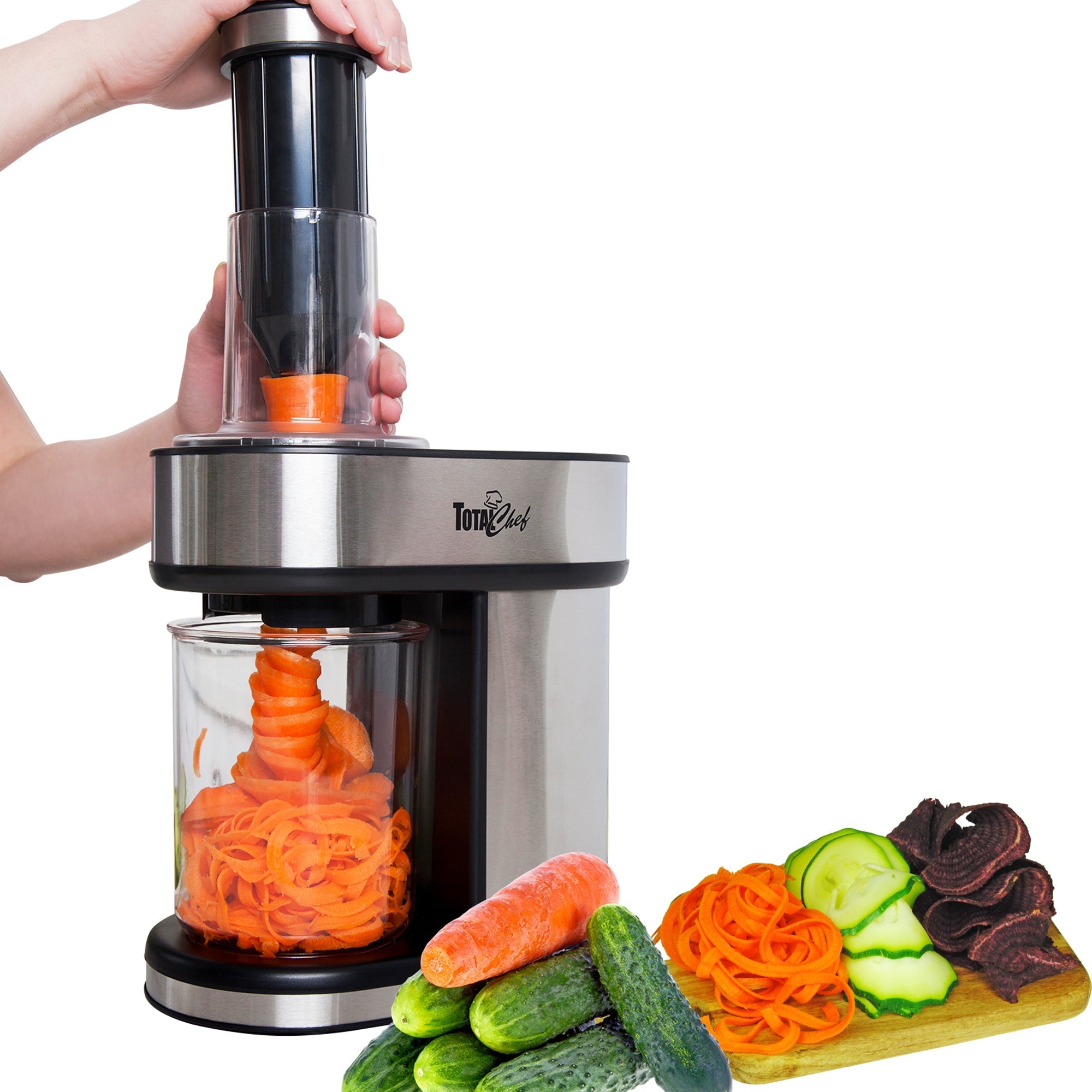 MasterChef Electric Spiralizer- 3-in-1 Vegetable Noodle Pasta Maker w 3  Different Zoodle Slicing Styles and XL Hopper- FREE Recipe Guide 