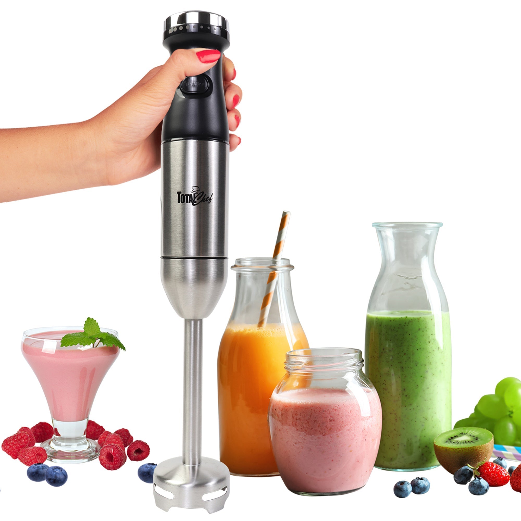 Powerful Immersion Blender; Electric Hand Blender 500 Watt with Turbo Mode;  Detachable Base. Handheld Kitchen Blender Stick for Soup; Smoothie; Puree;