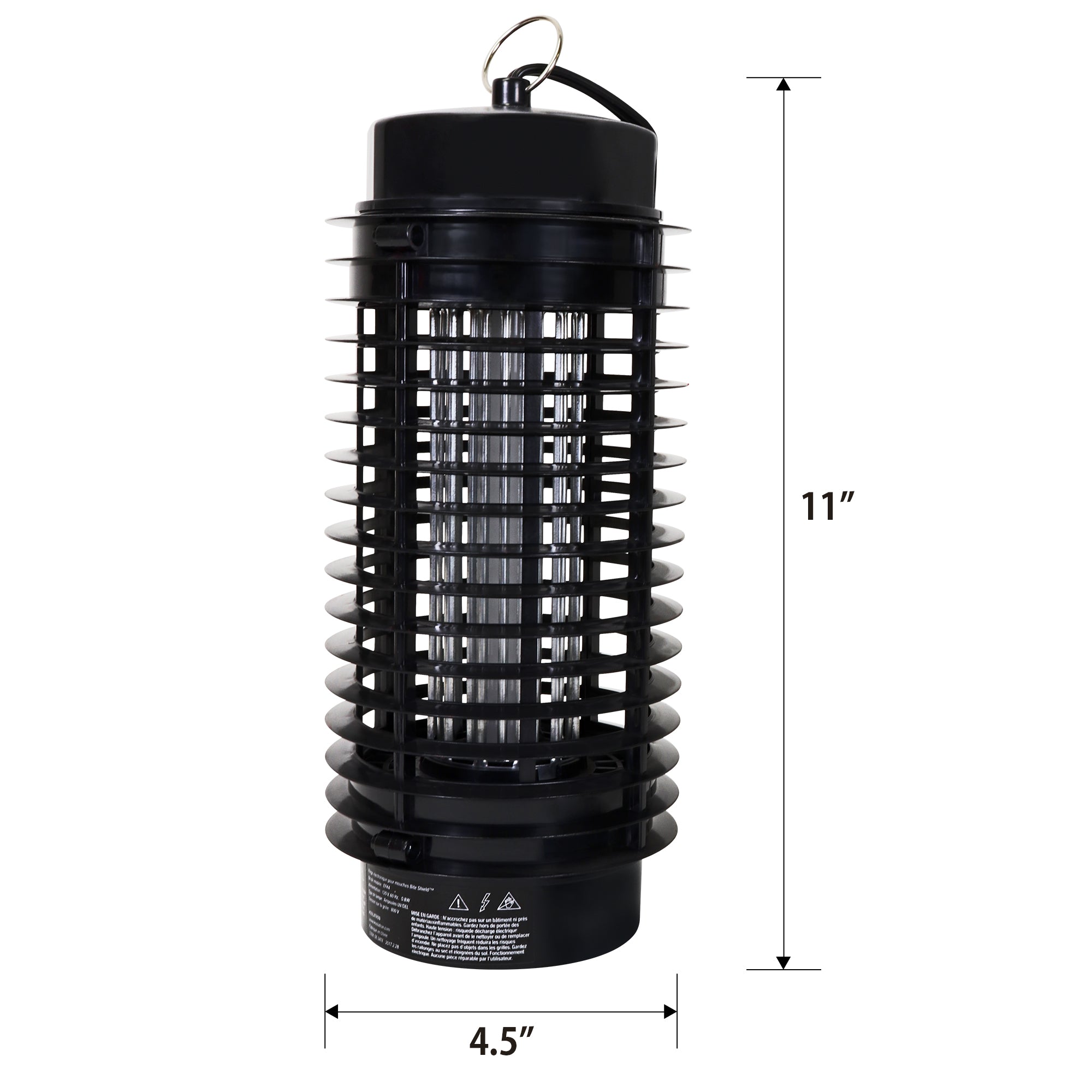 Bite Shield electronic flying insect zapper on a white background with dimensions labeled