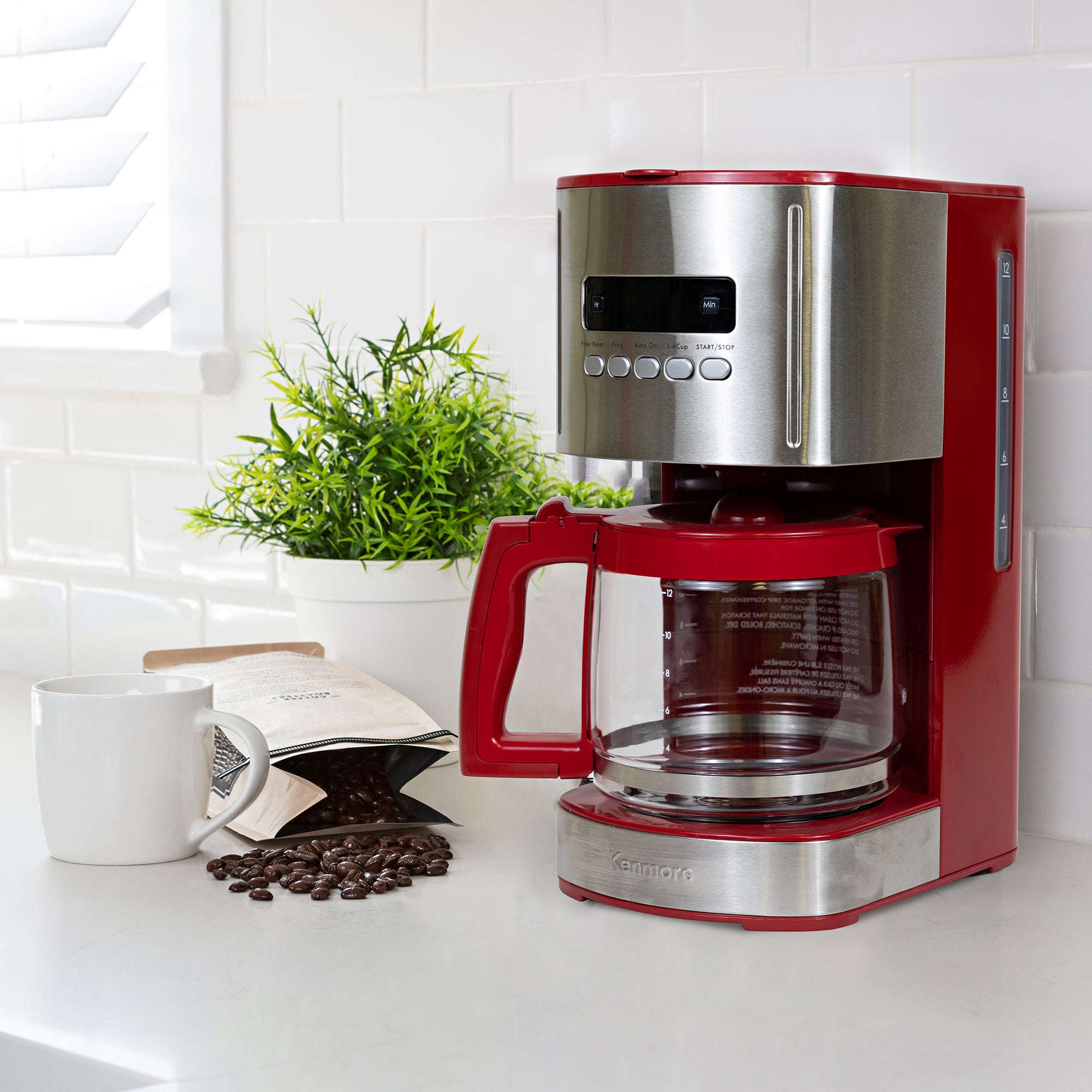 Kenmore Programmable Coffee Maker 12 Cup Red and Stainless Steel