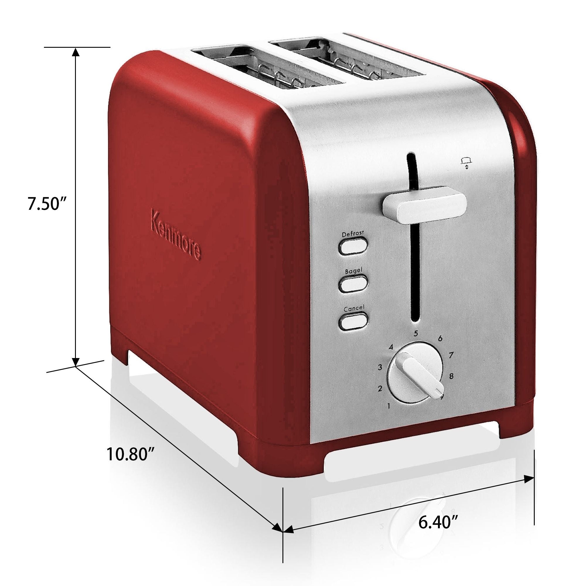 Kenmore Stainless Steel Toaster Extra Wide Slots 2 Slice Red