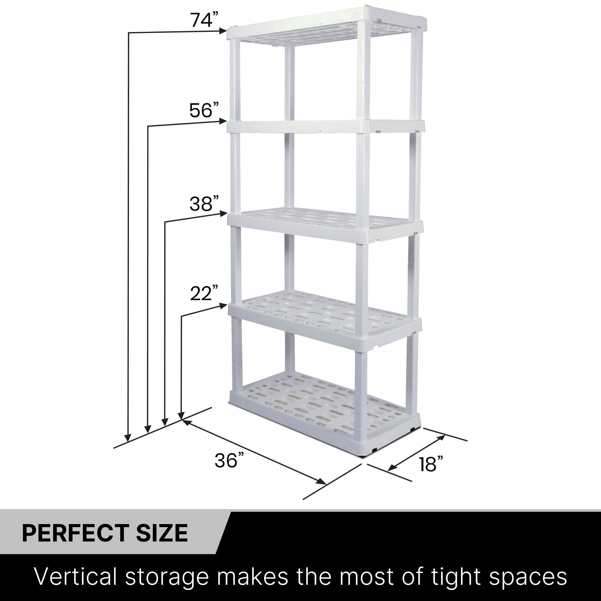 Hyper Tough 5 Tier Storage Shelf, Interlocking Organizer for Garage, Black, W36 x D18 x H74