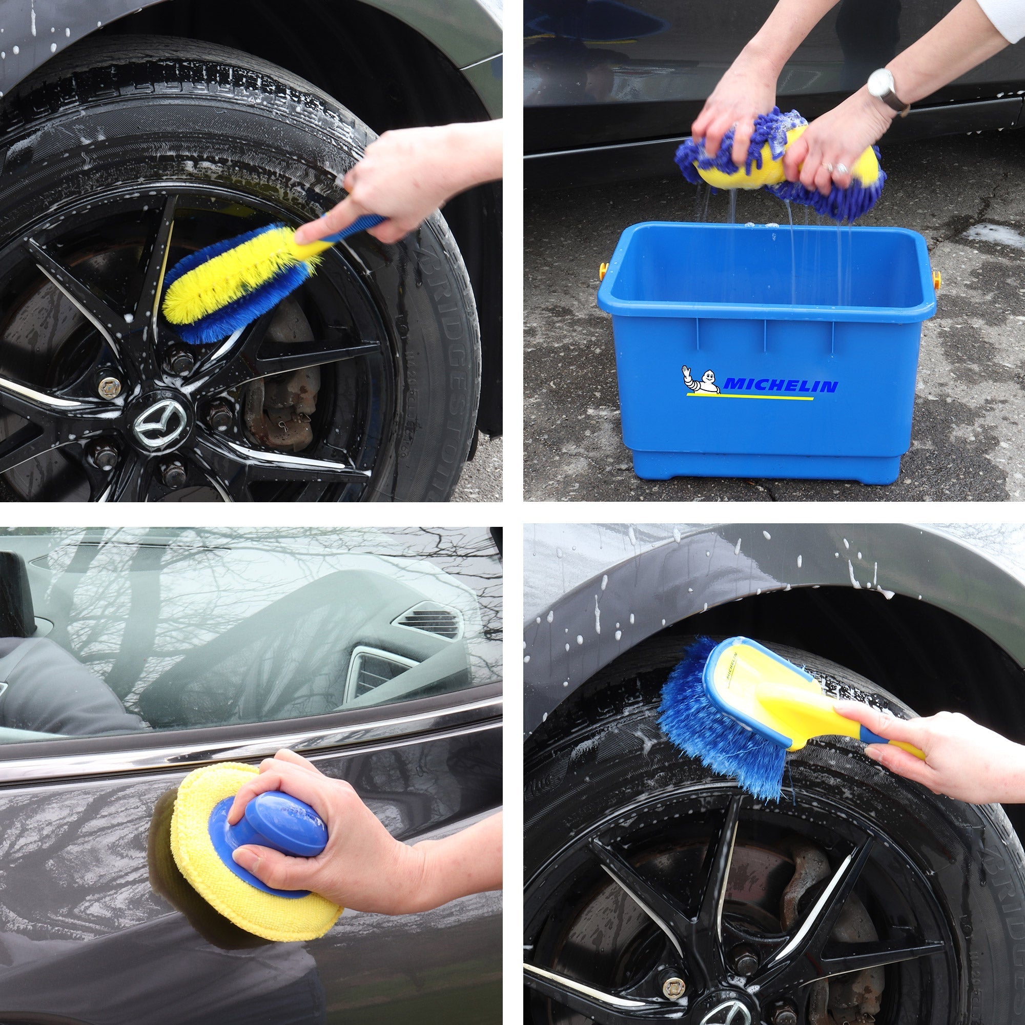 1X Auto Car Wheel Brush Black Plastic Handle Yellow Sponge Tire Rim Cleaner  Tool