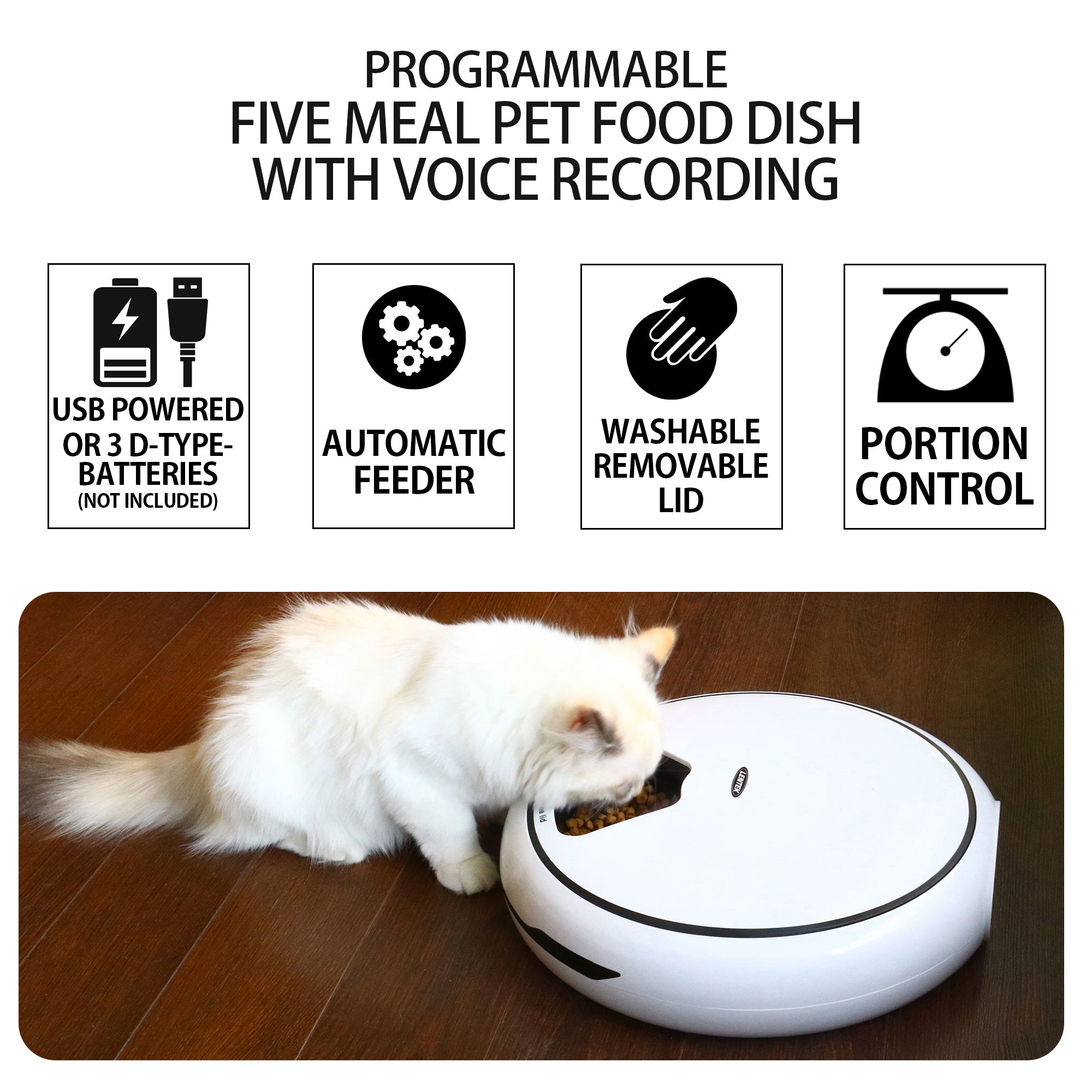 Lentek Programmable 5 Meal Pet Dish Voice Message Support